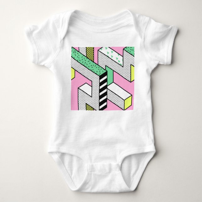 Body Para Bebê Abstrato Memphis: formas geométricas de 80s. (Frente)