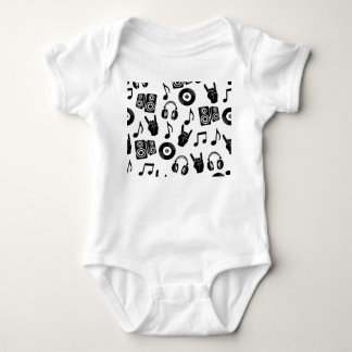 Body Para Bebê Acessórios Musicais: Padrão de Vintagem Monocromát