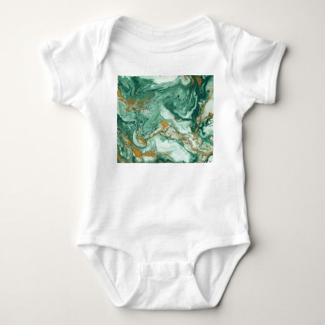 Body Para Bebê acrílico ouro-verde: textura de mármore. (Frente)