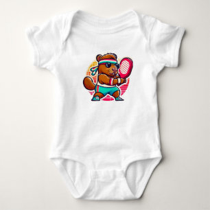 Body Para Bebê Adesivo de Vinil Capivara Jogadora de Pickleball -