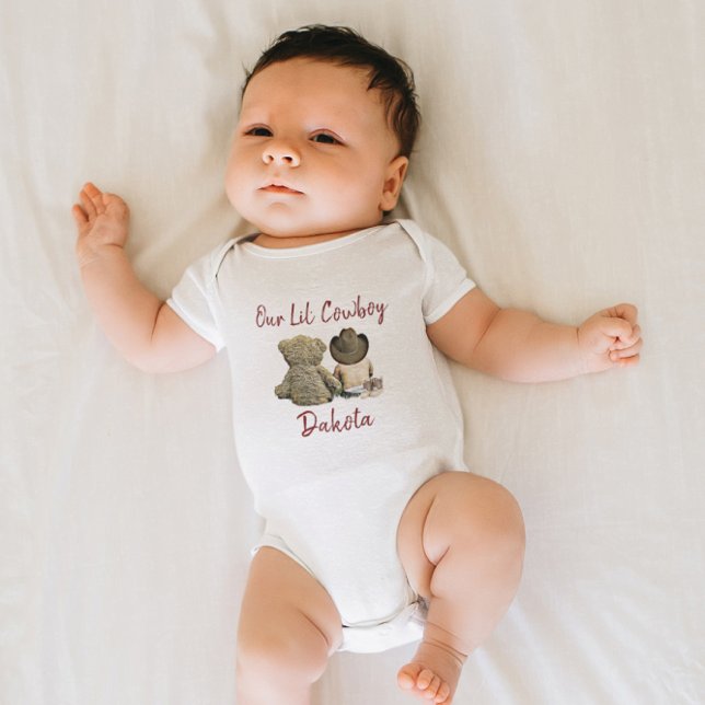 Body Para Bebê Adicione o nome do bebê a este Cowboy e Urso de Pe (Criador carregado)