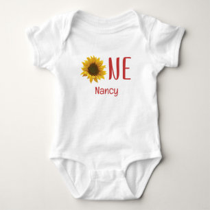 Body Para Bebê Adicione o nome um girassol primeiro aniversário