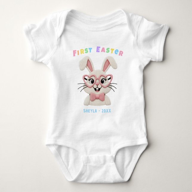 Body Para Bebê Adorable Baby Girl Boy First Easter Bunny (Frente)