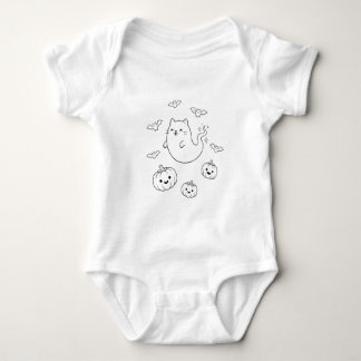 Body Para Bebê Adorável Arte de Linha de Gato Fantasma de Hallowe