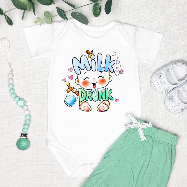 Body Para Bebê Adorável "Bebado de Leite" Engraçado (Criador carregado)