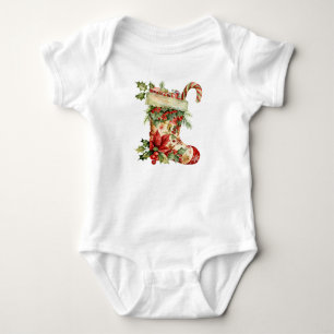 Body Para Bebê Adorável Design de Meia de Natal em Aquarela
