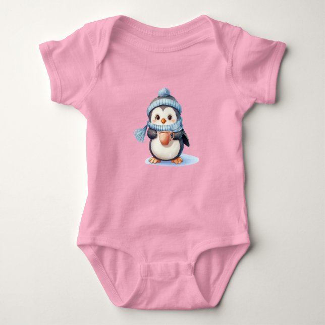 Body Para Bebê 🎅 Adorável Pinguim de Natal (Frente)