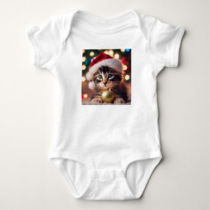 Body Para Bebê Adorável Tabby Kitten com Santa Hat, Kitty Cat