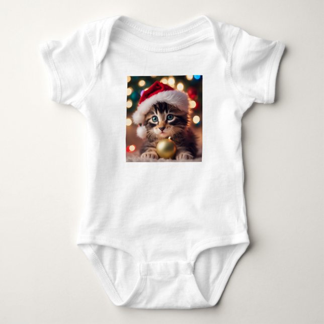 Body Para Bebê Adorável Tabby Kitten com Santa Hat, Kitty Cat (Frente)