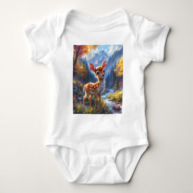 Body Para Bebê Adorável veado bebê em uma floresta entonada (Frente)