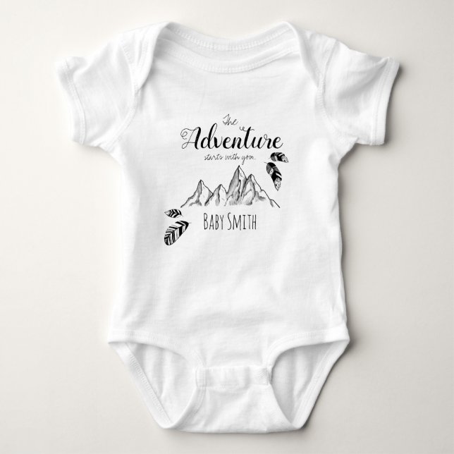 Body Para Bebê Adventure awaits you customizable name (Frente)