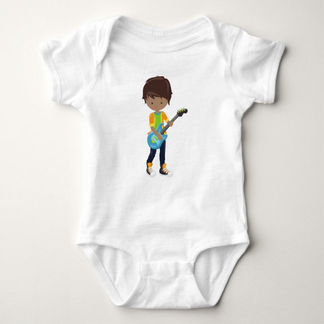 Body Para Bebê African American Boy, Rock Boy, Guitar Player (Frente)