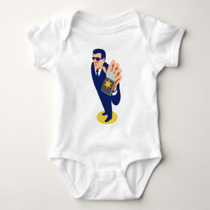 Body Para Bebê agente secreto mostrando o retro do crachá id