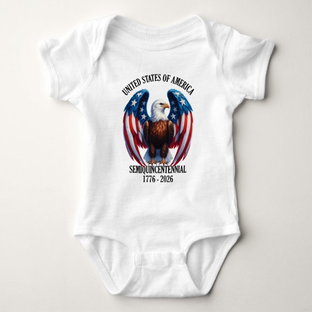 Body Para Bebê Águia Americana com Sinalizador Wings 1776-2026 (Frente)