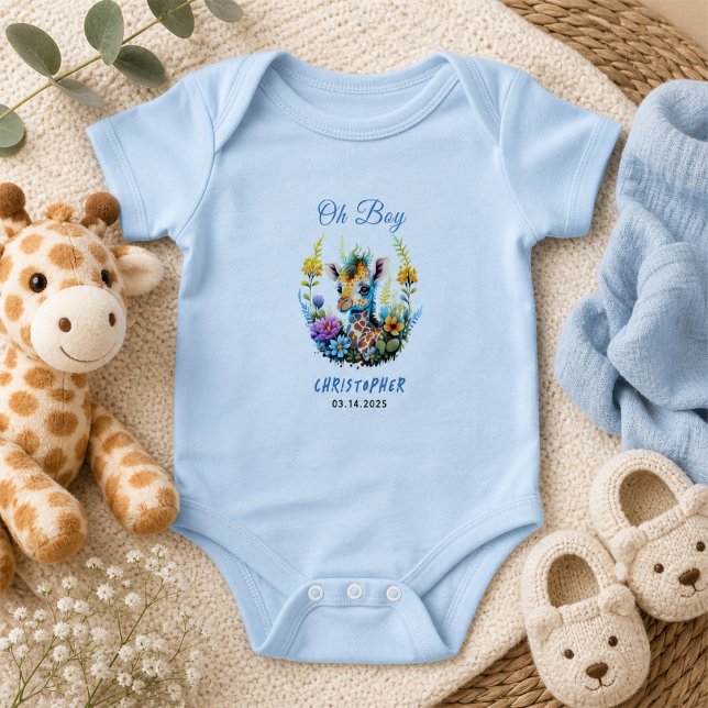 Body Para Bebê Ah, Menino! Chuvinha de Bebê Girafa Bebê  (Oh Boy! Baby Giraffe Baby Shower Bodysuit)