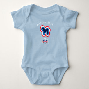 Body Para Bebê Akita Patriótico Vermelho Branco e Azul 4 de Julho