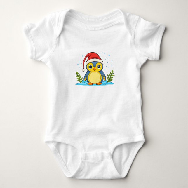 Body Para Bebê Alegria de Pinguim Natalina  (Frente)