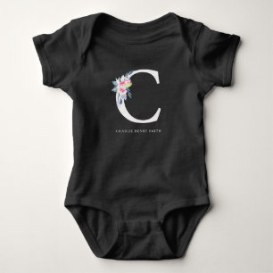 BODY PARA BEBÊ ALFABETES BLUES AZUIS FLORAIS NOME LETRA C