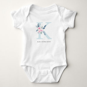 BODY PARA BEBÊ ALFABETES BLUES AZUIS FLORAL NOMEADAMENTE LETRA I