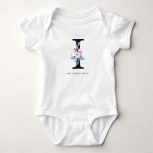 BODY PARA BEBÊ ALFABETES BLUES AZUIS FLORAL NOMEADAMENTE LETRA I