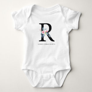 BODY PARA BEBÊ ALFABETES BLUES AZUIS NOMEADOS ALFABETES FLORAIS S