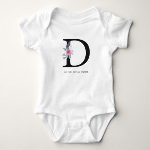 BODY PARA BEBÊ ALFABETES BLUES BLUH BLUE FLORAL NOME LETRA D