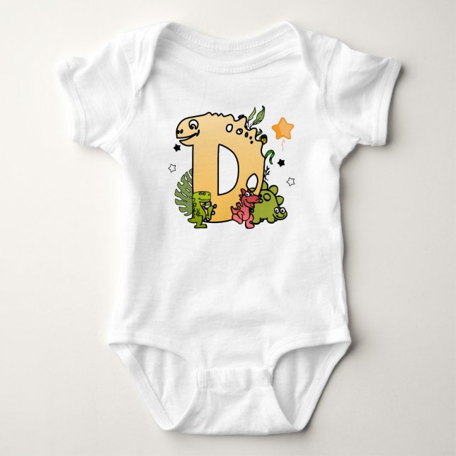 Body Para Bebê Alfabeto Dino para Bebês com Nome Começando com D (Frente)