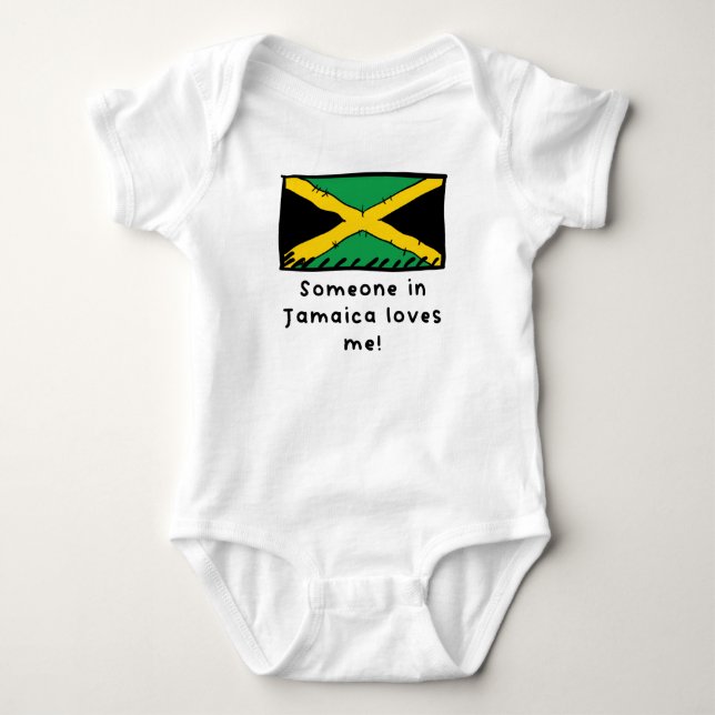 Body Para Bebê Alguém na Jamaica me ama como bandeira jamaicana (Frente)