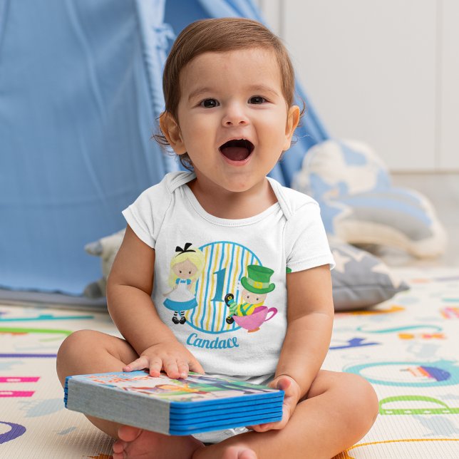 Body Para Bebê Alice no País das Maravilhas primeiro aniversario  (Criador carregado)