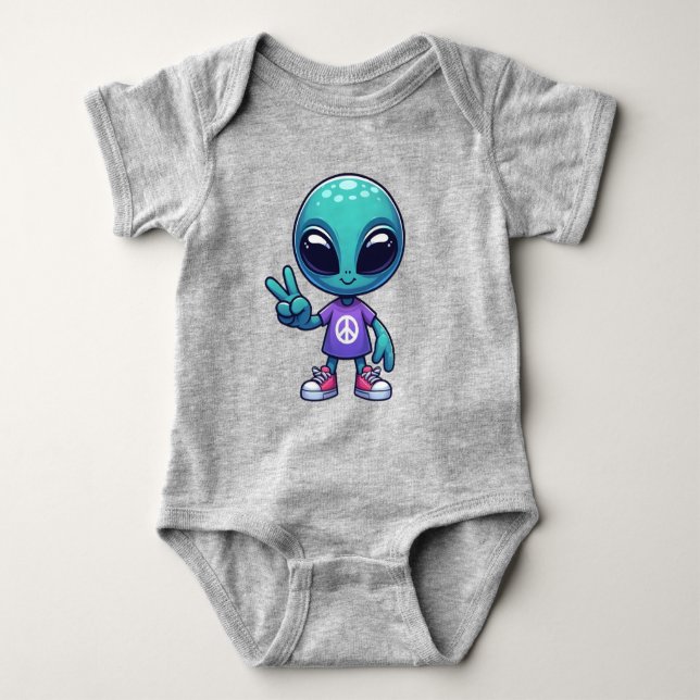 Body Para Bebê Alienígena da Paz Fofo e Nave Espacial (Frente)
