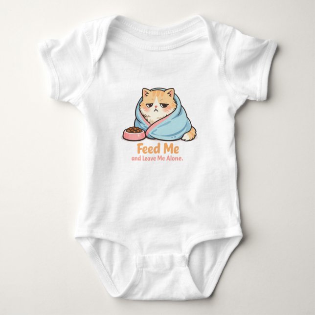 Body Para Bebê Alimente-me e Deixe-me Sozinho Gato Sonolento Engr (Frente)