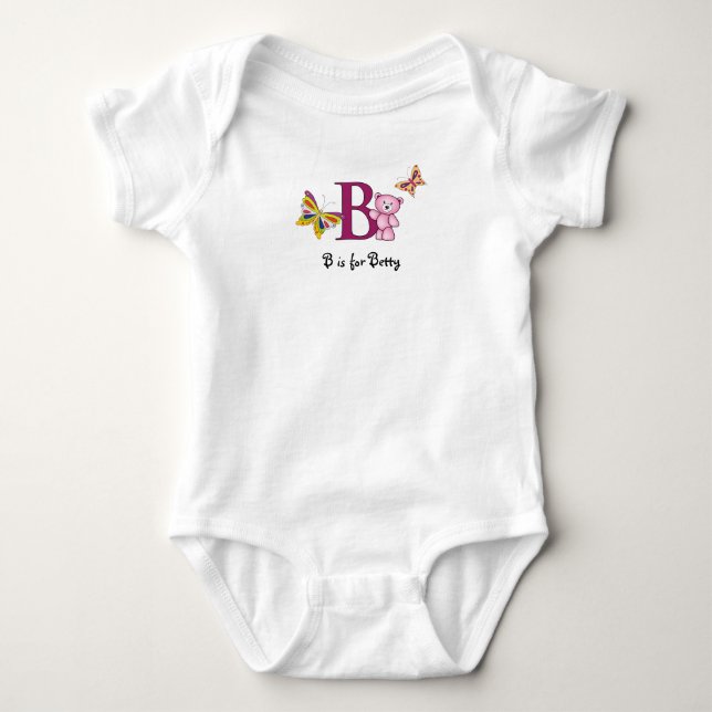Body Para Bebê Alphabet B tee para raparigas - adicione o seu nom (Frente)