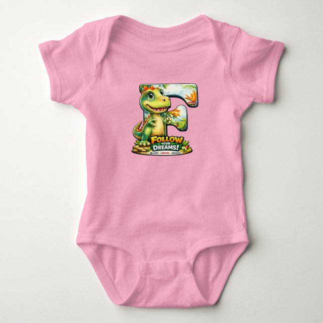 Body Para Bebê 🦖💖 Alphabet Dino “F” Baby Jersey Bodysuit 👶✨ (Frente)