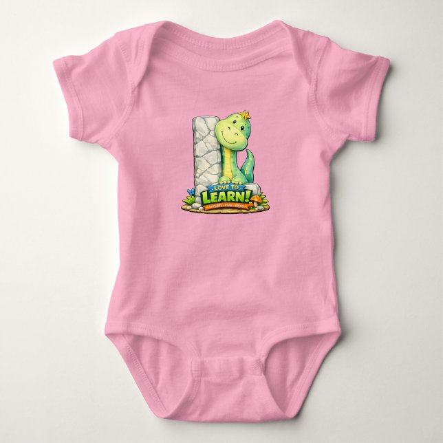 Body Para Bebê 🦕💖 Alphabet Dino “L” Baby Jersey Bodysuit 👶✨ (Frente)