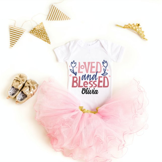 Body Para Bebê Amado personalizado e abençoado (Personalized Loved Blessed Baby Bodysuit)