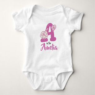 Body Para Bebê Amelia Name Baby Outfit - Letra A Romper Floral