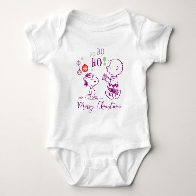 Body Para Bebê Amendoins | Snoopy & Charlie Brown Ho Ho Ho Ho (Frente)
