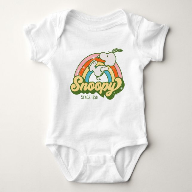 Body Para Bebê Amendoins | Snoopy Sparkle Rainbow (Frente)