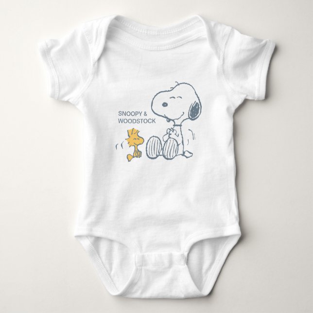 Body Para Bebê Amendoins | Snoopy & Woodstock Happy (Frente)