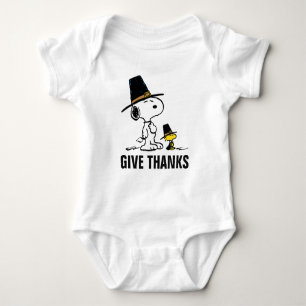 Body Para Bebê Amendoins   Snoopy & Woodstock Pilgrim