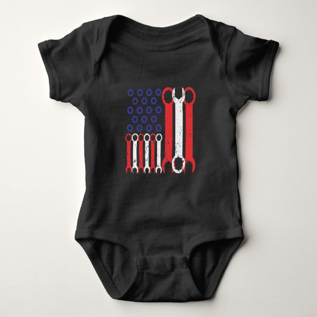 Body Para Bebê American Flag Mechanic Tools USA Love Craftsman (Frente)