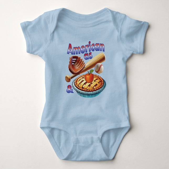 Body Para Bebê Americano divertido como Beball e Apple Pie (Frente)