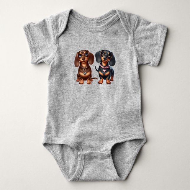Body Para Bebê Amigos bonitos de dachshund (Frente)