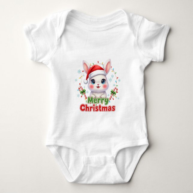 Body Para Bebê AMITA - Coelho de Natal Alegre (Frente)