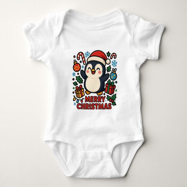 Body Para Bebê AMITA - Pinguim Feliz Natal (Frente)
