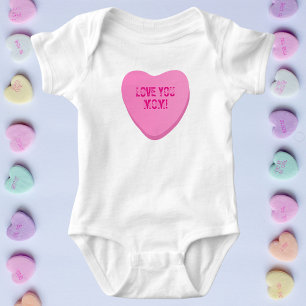 Body Para Bebê Amo-Te Mãe Coração Cor-de-Rosa, Docinho E Costura
