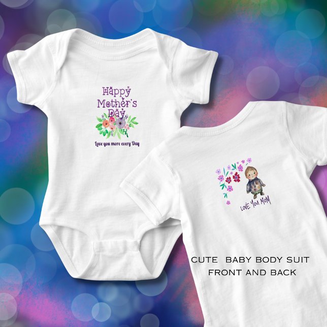 Body Para Bebê Amo você Mamãe Floral & Gráfico (Love you Mom Floral & Graphic Baby Bodysuit)