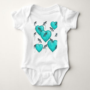 Body Para Bebê Amor Corações e Dragões Turquesa