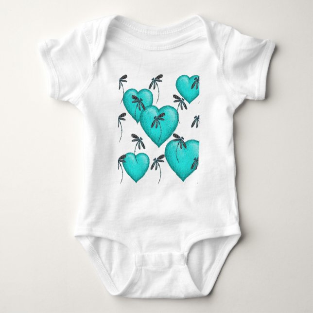 Body Para Bebê Amor Corações e Dragões Turquesa (Frente)