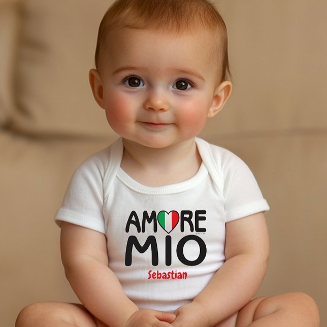Body Para Bebê AMORE MIO.ai Baby Bodycase (Amore Mio with Italian Flag Heart personalized white baby bodysuit for baby shower gift, new mom )